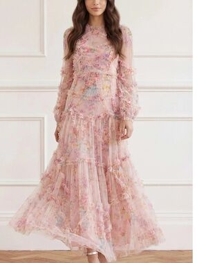 Needle & Thread floral diamond ruffle gown